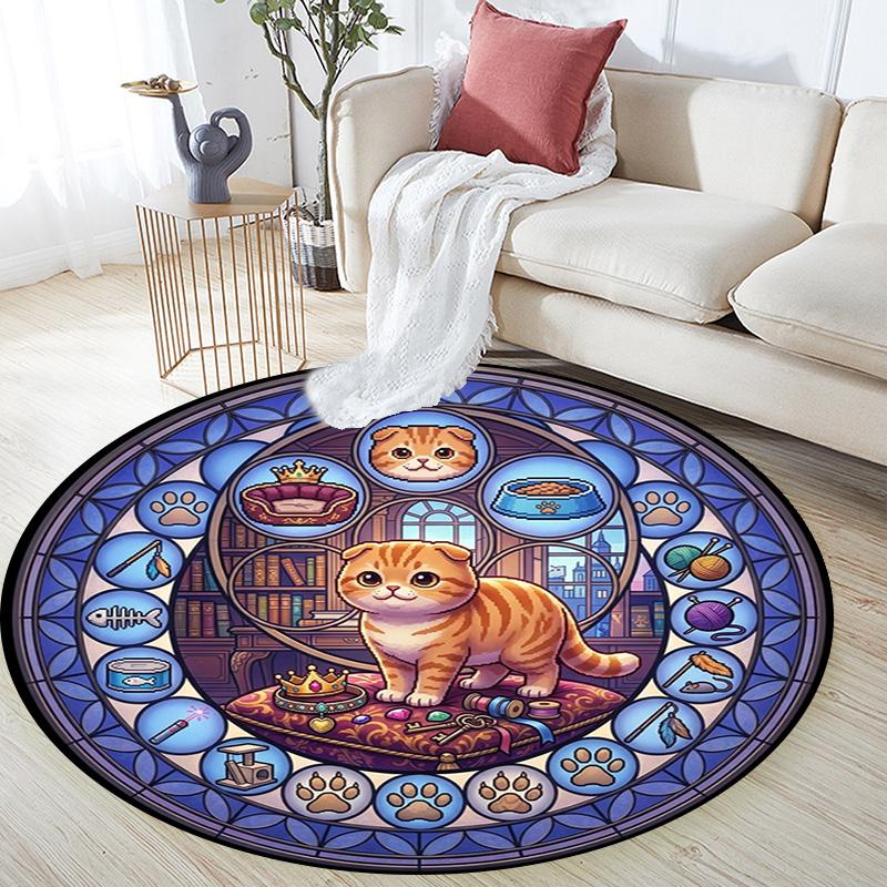 Royal Cat Mandala Round Area Rug Under Office Chairs Bedroom Living Room Home Decor
