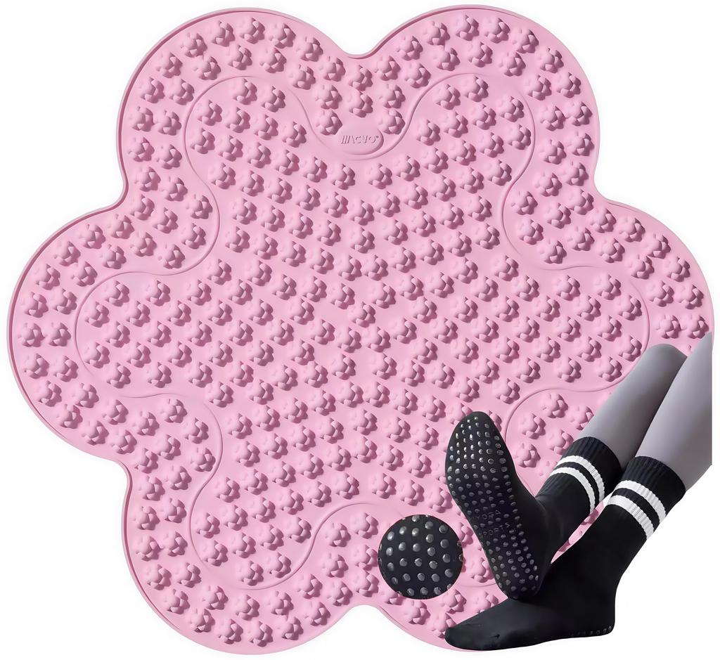 Soft Silicone Foot Reflexology Acupressure Foot Massager Floral Home Foot Pressing Includes Yoga Socks Mat, Double-Sided, Board, Mat, Design, Use,