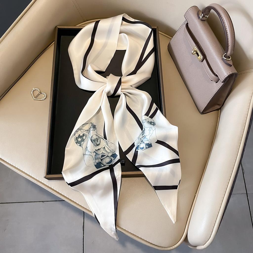 Spring, Autumn and Summer Silk Scarf Small Long Thin Decorative Shirt Bevel Scarf Thin Narrow Neck Protection Fashion Korean Scarf