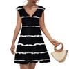 Women's Fashion Casual V Neck Wavy Edge Striped Plaid Print Short Sleeve Dress
