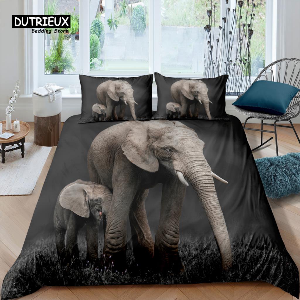 Home Living Luxury 3D African Elephant Bedding Set Duvet Cover Pillowcase Kids Bedding Set Queen and King EU/US/AU/UK Size