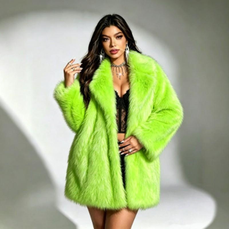 Womens Mid-Length Faux Fur Coat Blazer Collar Thick Warm Winter Outerwear
