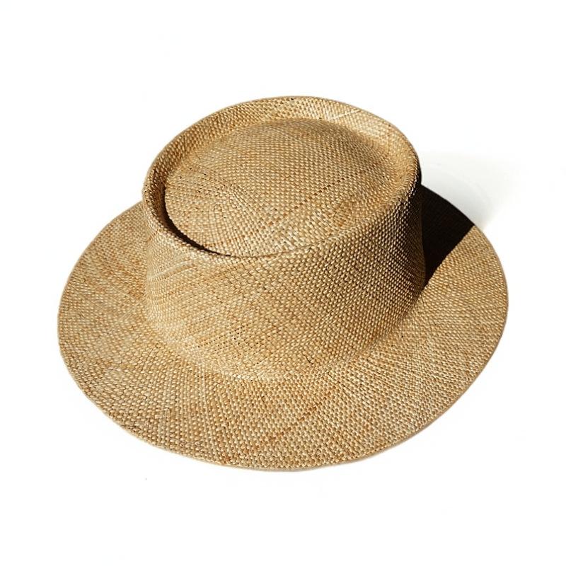 Japanese Retro Vacation Treasure Grass Woven Flat Top Small Brim Top Hat Women'S Summer Sunshade Sunscreen Travel Beach Versatile Straw Hat