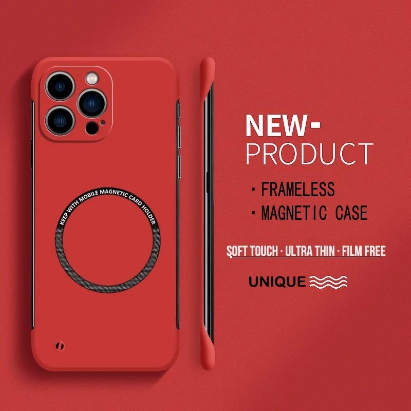 

Ultra Thin Hard PC Magnetic Frameless Phone Case For Magsafe iPhone 17 16 15 14 Pro Max 13 Mini Air 16e Matte Color Solid Cover iPhone 14 Plus красный