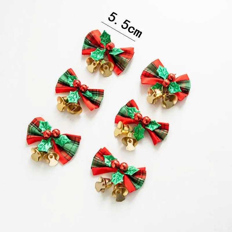 10pcs Christmas Bow With Bell Mini Xmas Tree Bowknot Pendant Ornaments For Home Decoration 2025 Navidad New Year Party DIY Gifts