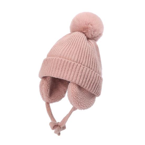 Children Hat Thickened Wool Knit Hat with Pom-Pom Ball Decor Extended Ear Flaps Design Fleece Lining Warm Winter Hat