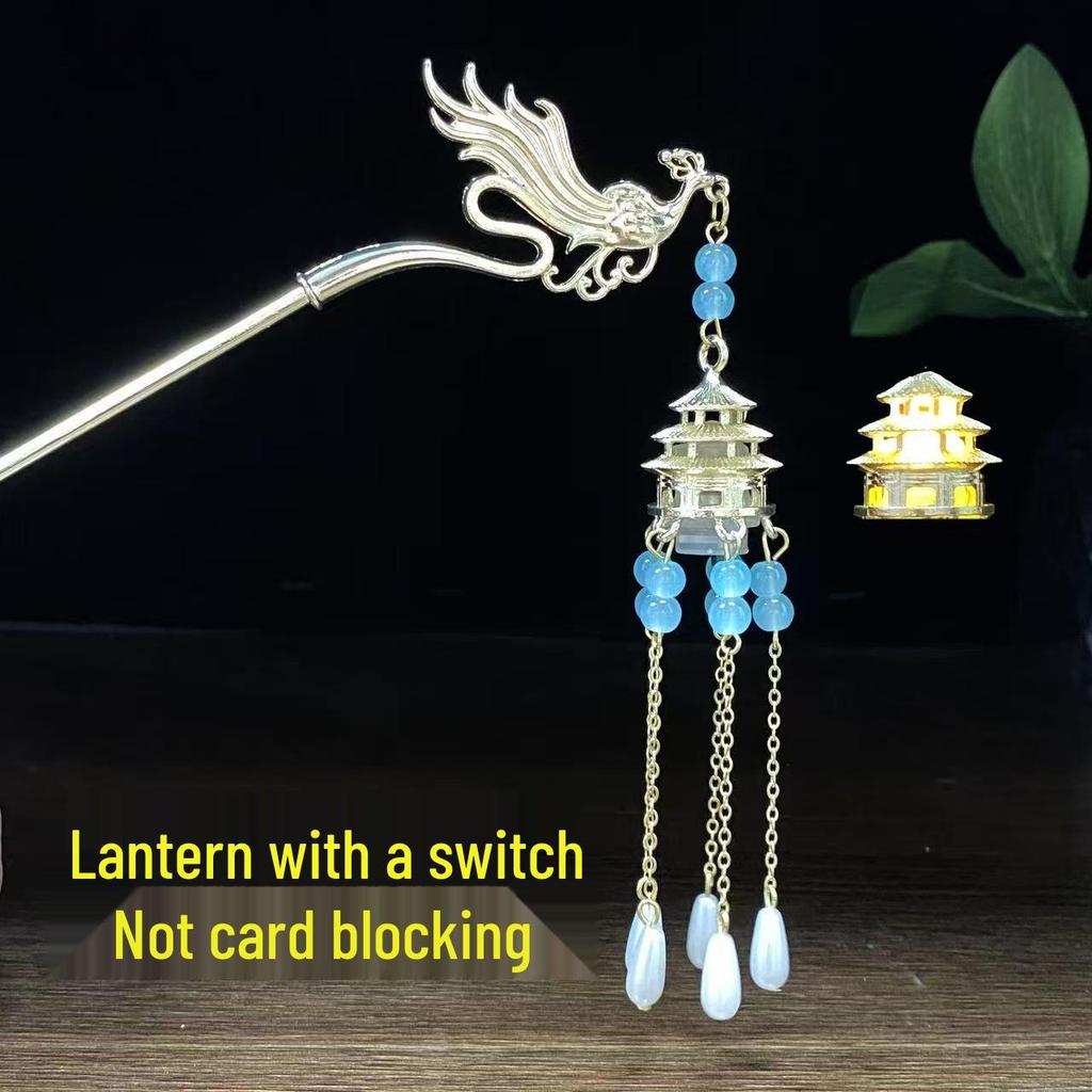 Ancient Style Luminous Hairpin: High-End Alloy Lantern Design for Hanfu Skirts