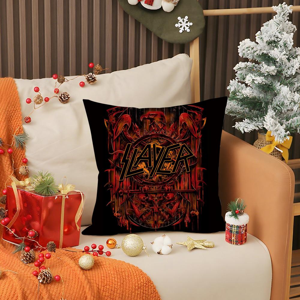 S-Slayer Heavy Metal Rock Band Kissenbezug Anti-Hausstaubmilben Kissen Unsichtbarer Reißverschluss seidiger kurzer Plüsch Sofakissenbezug