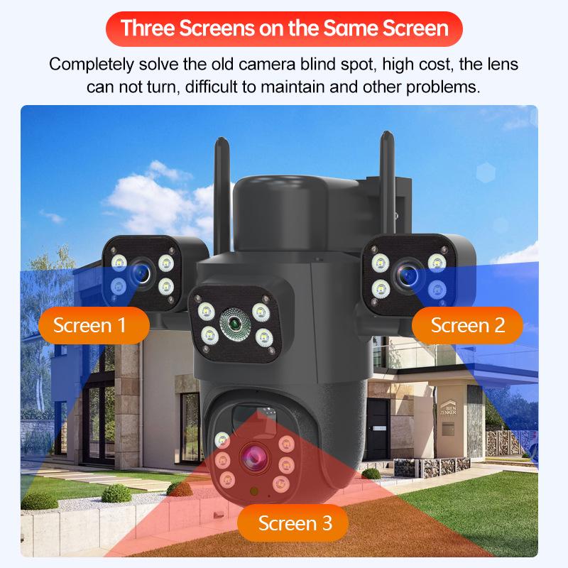 4G Solar Outdoor Camera: Full Color Night Vision, Voice Intercom, Waterproof, 3-Lens