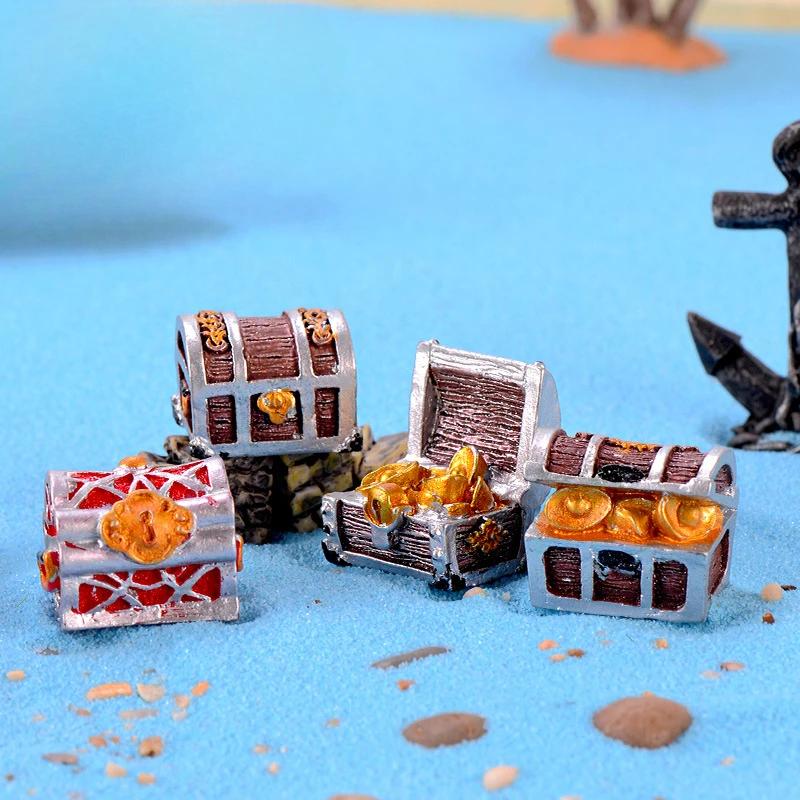 Pentru Decorarea Grădinii de Acasă Cufăr cu Comori Aurii Decor Rezină Netoxică Cufăr cu Comori Ornamente Mini Acvariu Acvariu