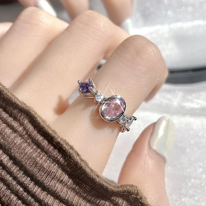 Hearts Poker Love Open Ring Female Niche Design Sweet Cool Zircon Index Finger Ring Personality