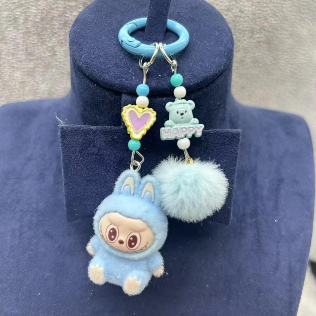 New Labubu Plush Mini Keychain Anime Cartoon Keyring Charms Kawaii Cell Phone Backpack Decoration Car Key Accessories Gifts