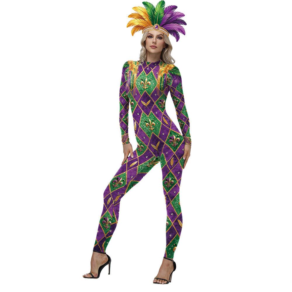 Mardi Gras Costume Jumpsuit With Polyester Fabric For Cosplay Performances
