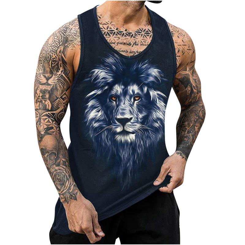 Men's Tank Tops Harajuku Handsome Animal Print Vest Fitness Bodybuilding Gym Muscle Casual Sleeveless T-Shirt
