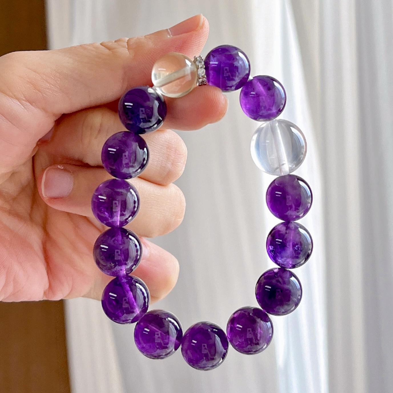 12Mm High Quality Royal Grape Purple Natural Amethyst Lemon Citrine Bracelet