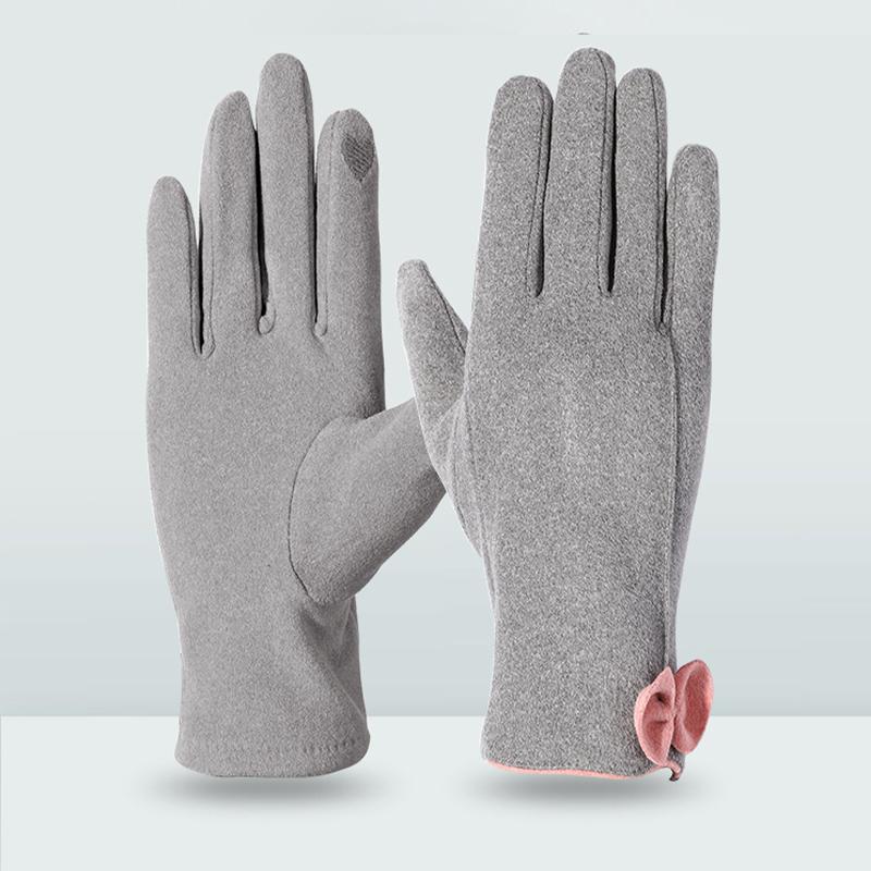 Damskie ciepłe rękawiczki z aksamitnymi, wiatroszczelnymi i antypoślizgowymi rękawiczkami do jazdy na świeżym powietrzu z ekranem dotykowym