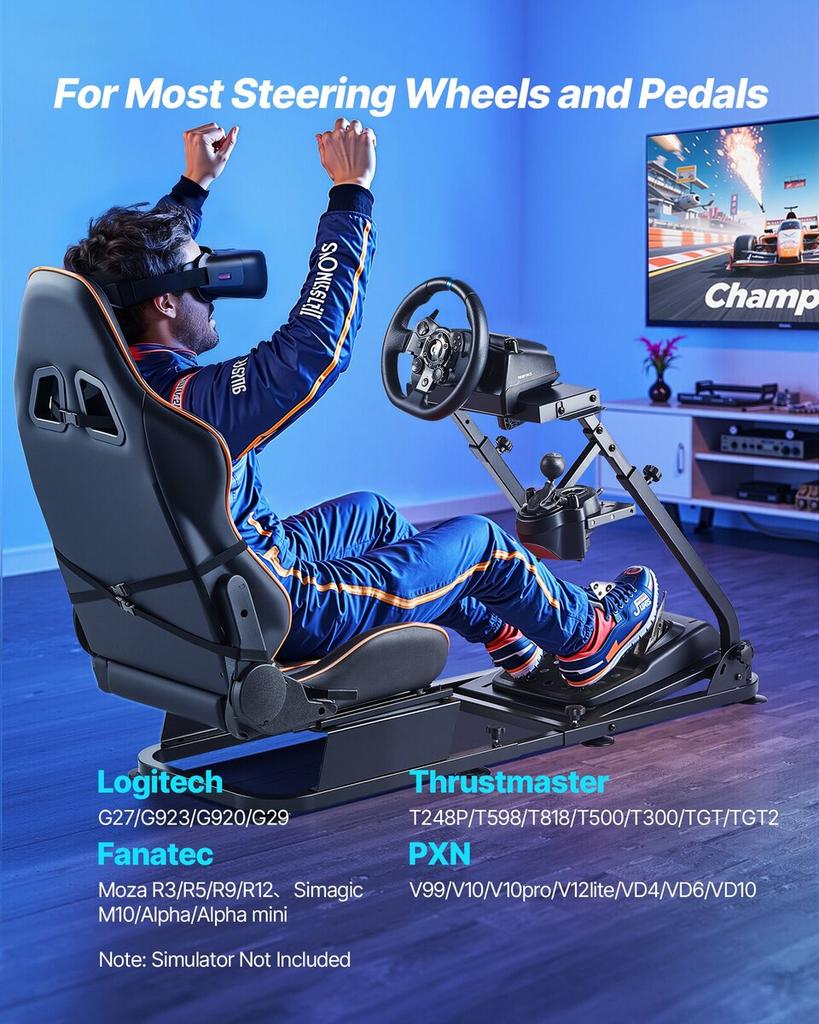 Racing Wheel Stand, Heavy-Duty Simulator Cockpit Steering Stand with Dual-Rail Dual-Arm, Fit Logitech G25,G27,G29,G920,G923, Thrustmaster T300RS,TX