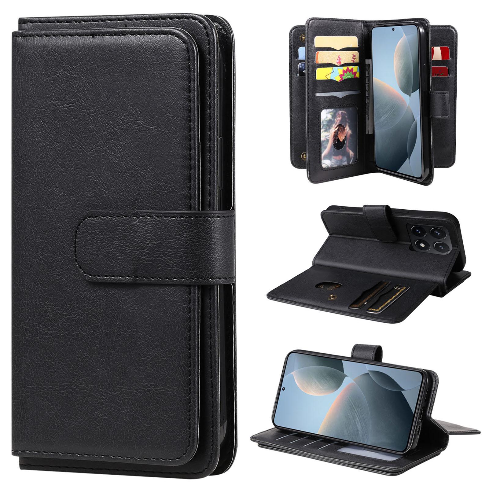 

For Xiaomi 14T Leather Case with 10 Card Holder Phone Cover Stand Black