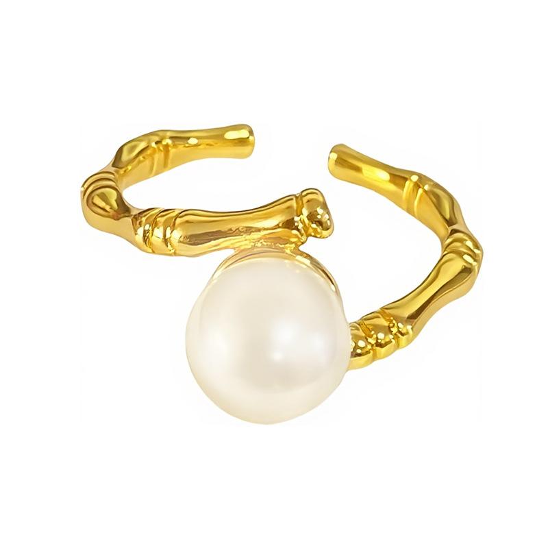 Medieval Vintage Country Tide Wind Bamboo Series Open Ring Stacked With Zircon High-End Sense Niche Index Finger Ring Woman