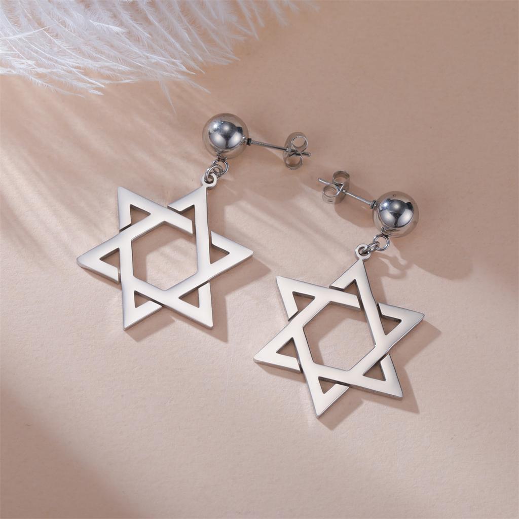 Star of David Stud Earrings Women Stainless Steel Silver Color Classic Six-pointed Star Earrings Jewish Amulet Jewelry