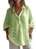 Plus Size Women Lapel Neck Cotton Linen 3/4 Sleeve Shirt Spring&Autumn Casual Floral Print Blouses
