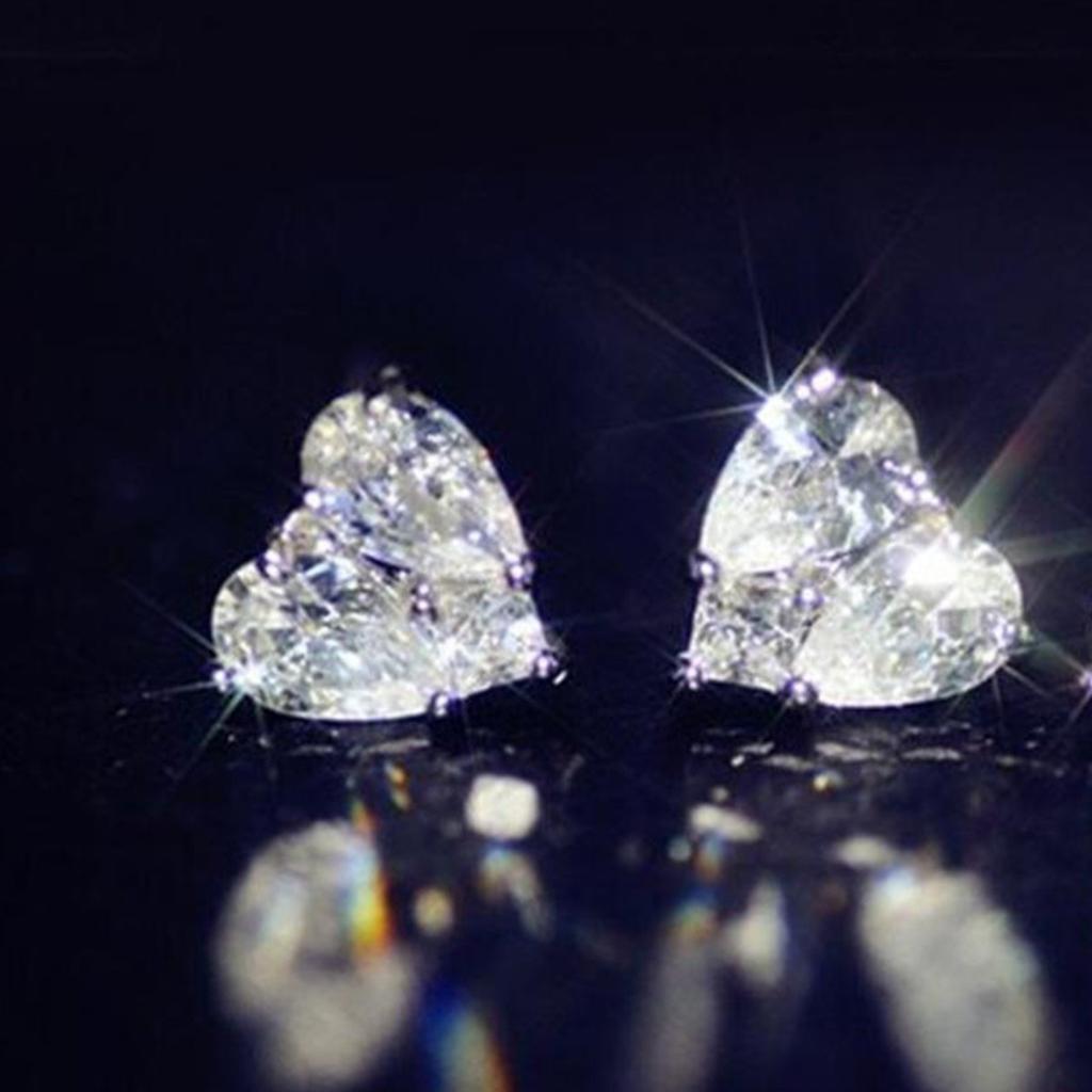 Two Pear Cut Stones Combined Heart Shaped Stud Earrings Prong Set Sparkling Small Ear Studs for Women Daily Romantic Jewelry