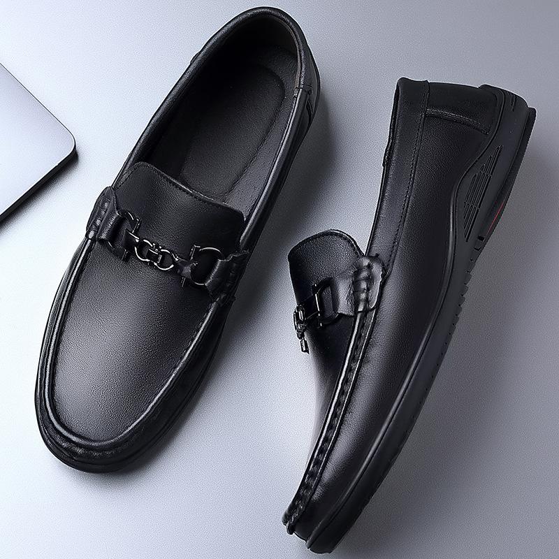 Mens Classic Buckle Loafers Moccasins Men'S Slip-On Casual Business Shoes Cow Genuine Leather Men Outdoor Driving Flats