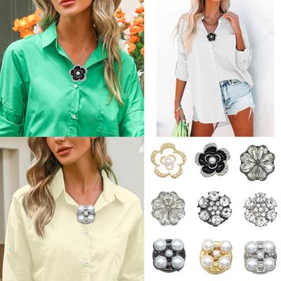 Strass Bloem Shirt Knop Covers Manchetknopen Cover Roestbestendig Shirt Knop Decoratie Manchetknopen Vervangende Cover