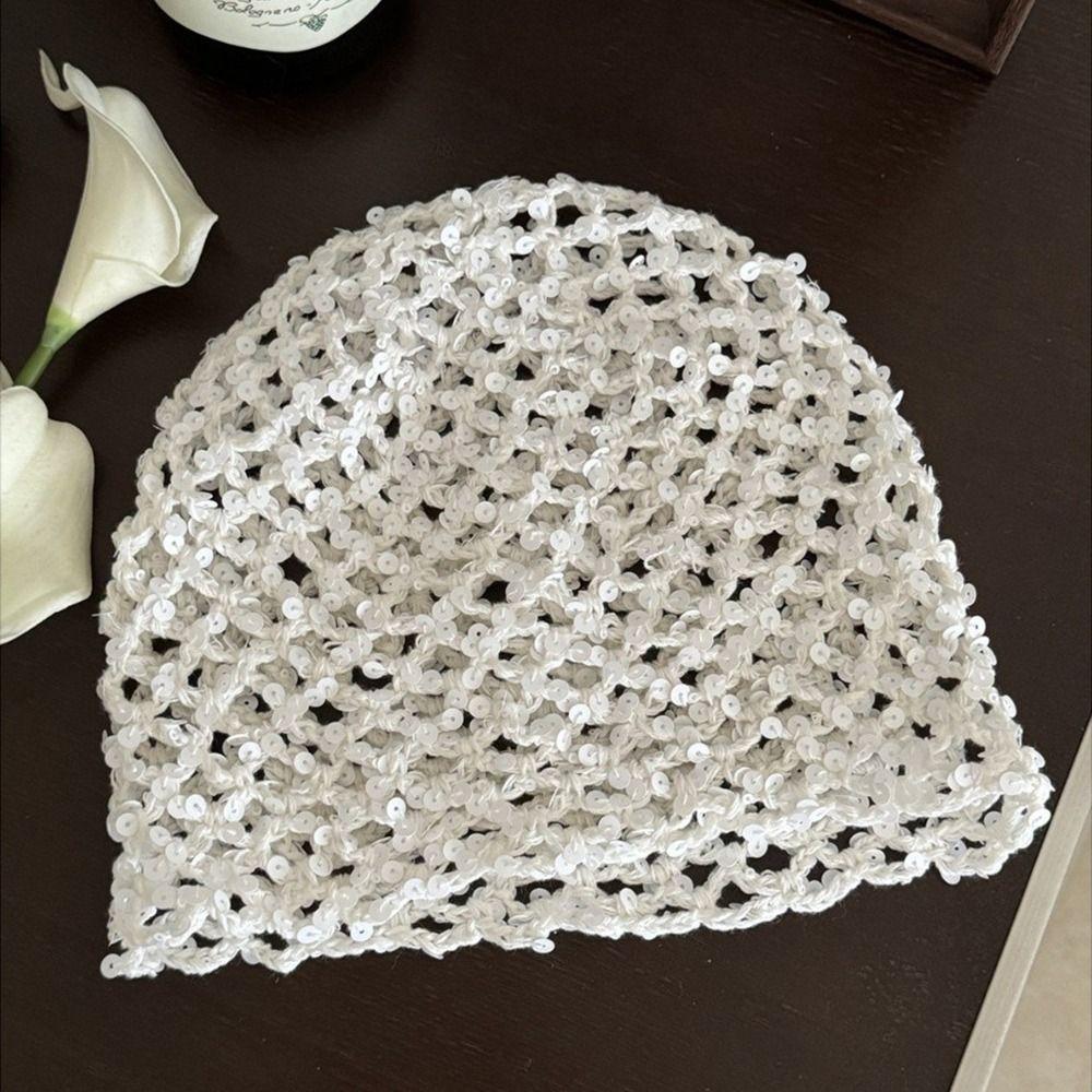 Hollow Sequin Woven Cap Vintage Beanie Hats Retro Sequin Bucket Hat  Spicy Girls