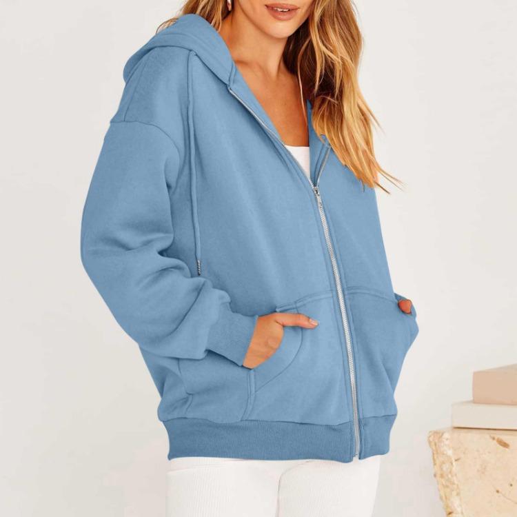 Long Sleeve Hooded Sweatshirt for Women Casual Solid Color Zipper Fashion Pullover S