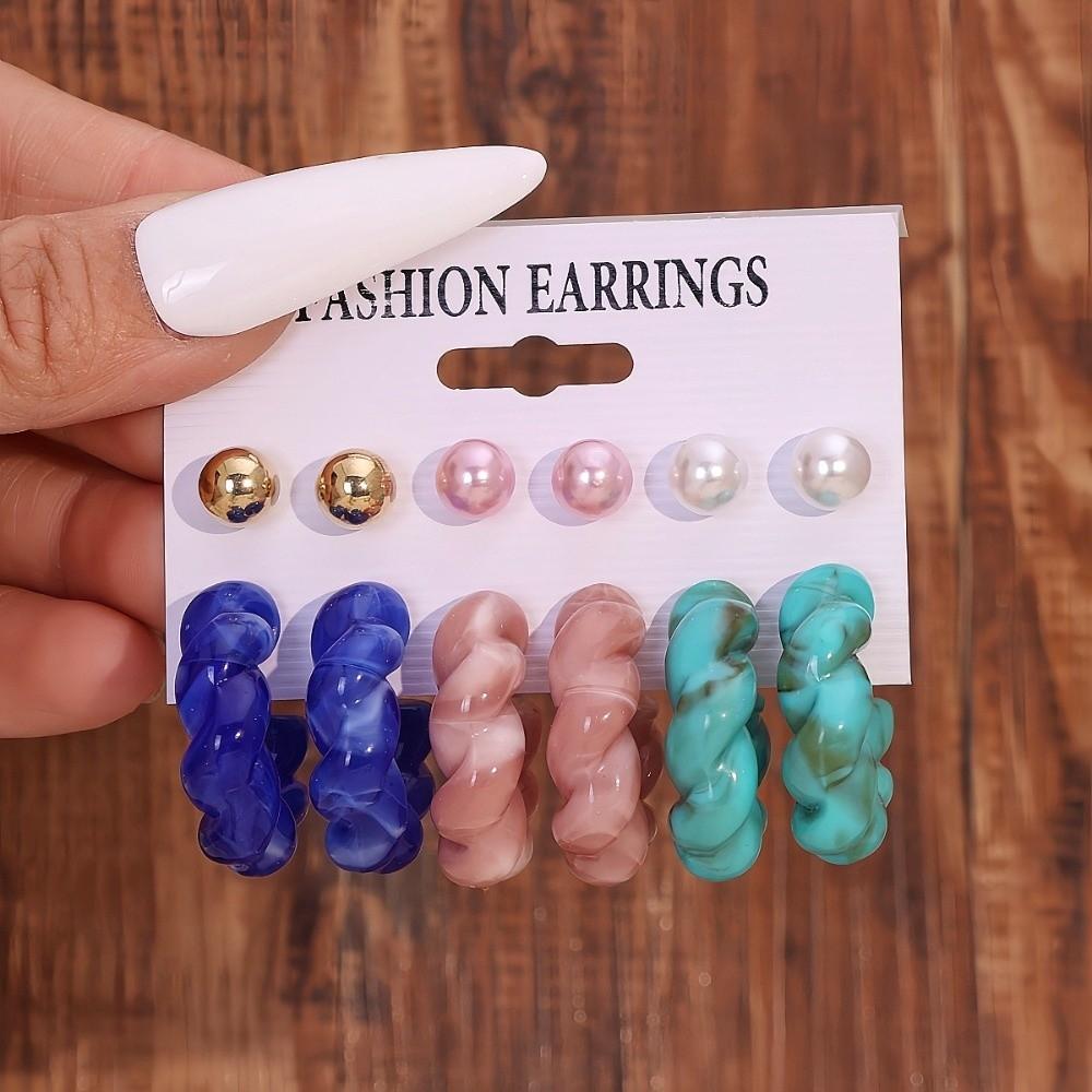 6pairs Elegant Chunky Water-drop Drop Earrings Matte Finish Luxury Teardrop Hoop Eardrop Bead Glossy Stud Earring Gift