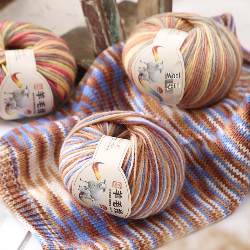 Rainbow Gradient Wool Yarn for Hand-Knitted Sweaters, Baby Hats, and Scarves