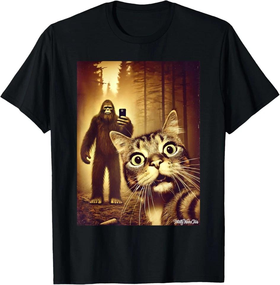 Cat Sasquatch Selfie Funny Woods Bigfoot Art T-Shirt S