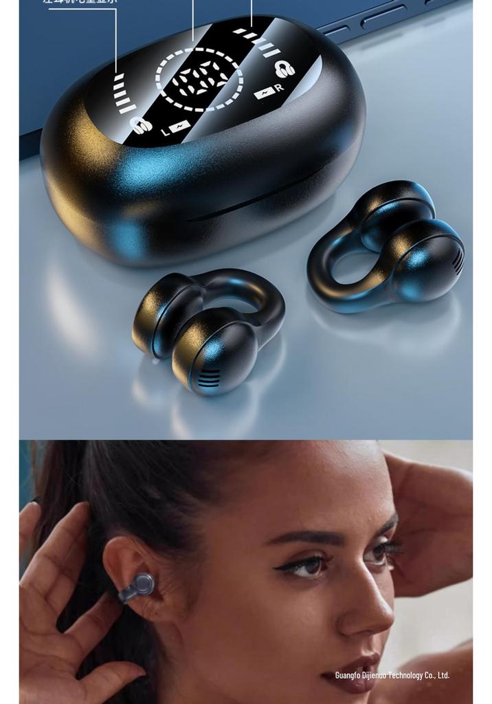 Universal Wireless Bluetooth Bone Conduction Earbuds - Clip-on, Non-In-Ear Design with Extended Battery Life for Sports