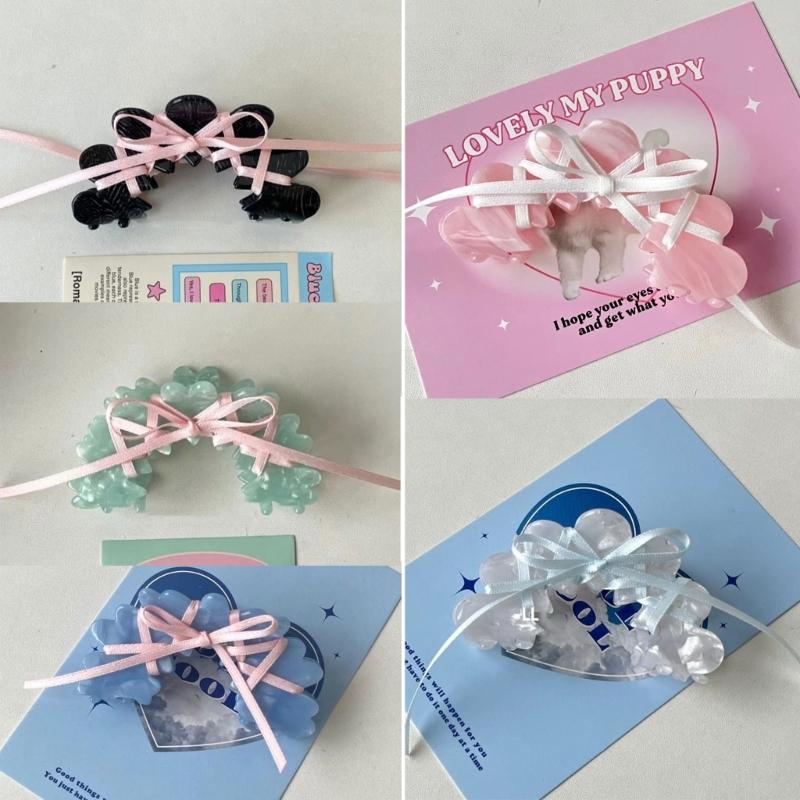 Versatile Acrylic Hair Claw Ballet Style Ribbon Tie Bowknot Acetate Claw Clips Stylish Headwear Hair Accessory for Women