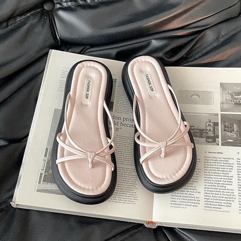 Thick-soled heightened non-slip flip-flop sandals women's shoes 2025 summer niche design leopard print strap wedge heel sandals