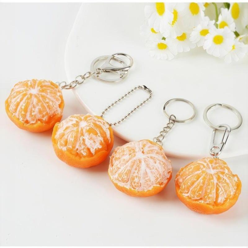 Simulated Peeled Tangerine Keychain Lifelike Design Sturdy Metal Clasp Bag Decor Key Holder Cute Gift For Fruit Lovers