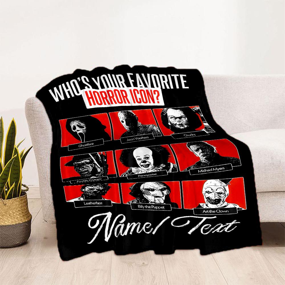 Favorite Horror Icon Poster Personalized Text Blanket Cozy Customizable Blanket Soft & Cozy Throw For Home Decor Livingroom Office Chair