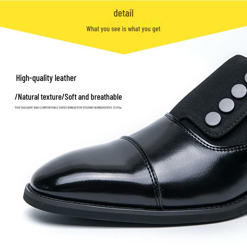 Herren Allwetter Spitz zulaufende Britische Leder Patchwork Slip-On Lässige Formelle Schuhe