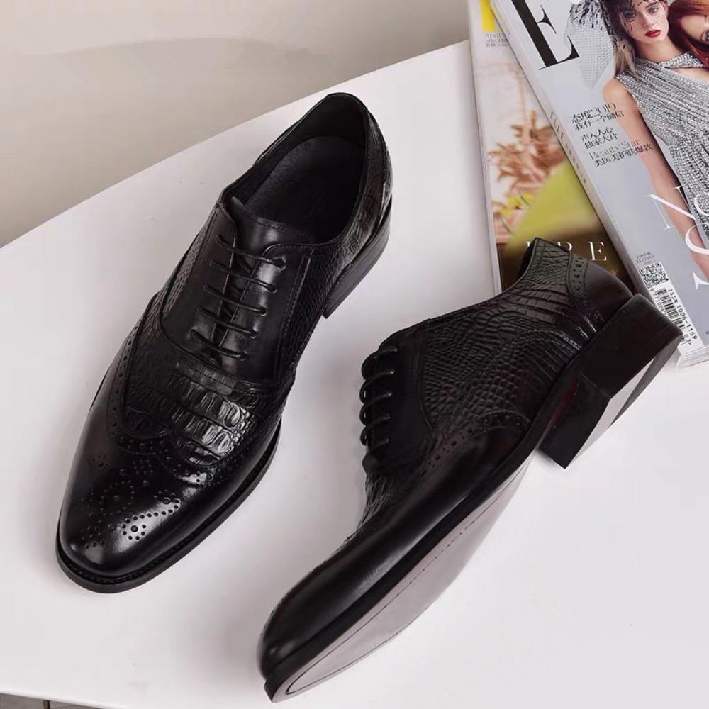 Brogue Oxford Men Vintage Leather Shoes Crocodile Embossed Big Size Classic Retro Style