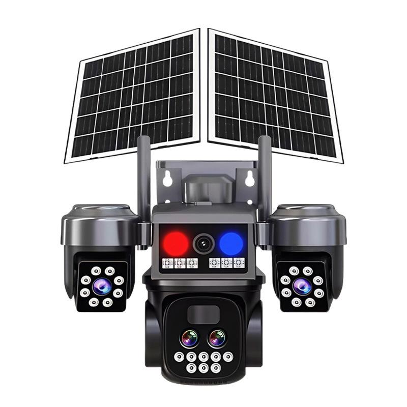 Dual Solar-Powered Multi-Lens Tracking Outdoor Surveillance Camera