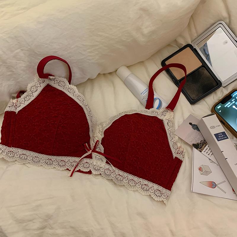 Female Small Breasts Gather Sexy No Underwire Wedding Bride This Year Red Underwear