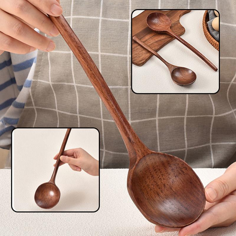 Wooden Soup Spoon Long Handle Spoon Japanese Kitchen Cooking Utensils Tableware Serving Tablespoons Home Large Soup Ladle