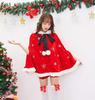 Milky Time 4-Piece Santa Costume Set with Hooded Poncho, Snowflake Print