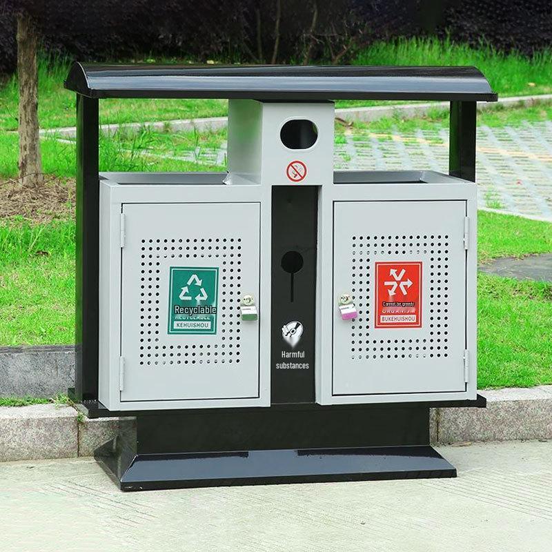 Stainless Steel Outdoor Trash Can with Waste Separation for Parks, Streets, and Scenic Areas