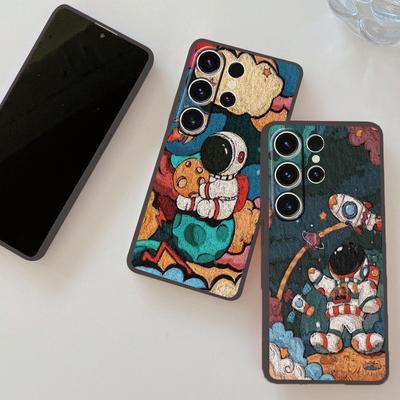 Astronaut Space Planet Patterned Soft Silicone Black Case For Xiaomi Redmi Note 13 Pro Samsung A55 M35 S24 iPhone Camera Protective Shockproof Cover