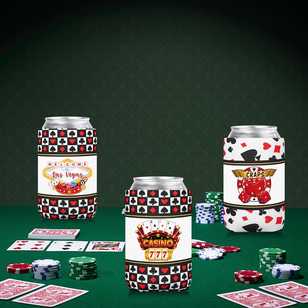 12 Pcs Casino Theme Party Decorations 12Oz Casino Can Cooler Sleeves Poker Party Beer Can Sleeves Las Vegas Casino Night Decor F