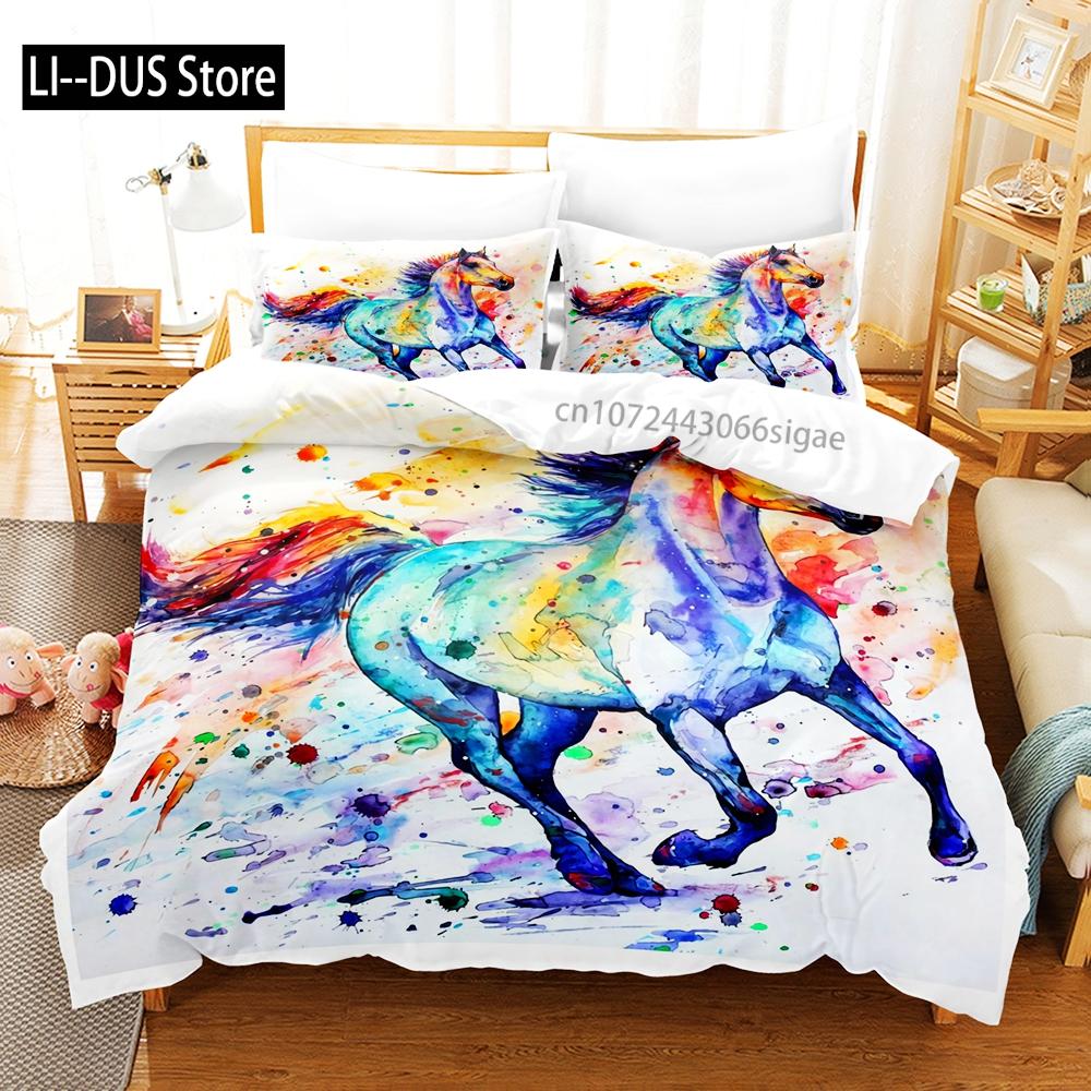Horse Bedding Set Single Twin Full Queen King Men/women Size Bed Set Aldult Kid Bedroom Duvetcover Sets 3D Anime 045