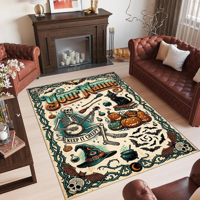 Halloween Theme Crystal Velvet Floor Rug Personalized Custom Name Text Warm Carpet Home Decoration