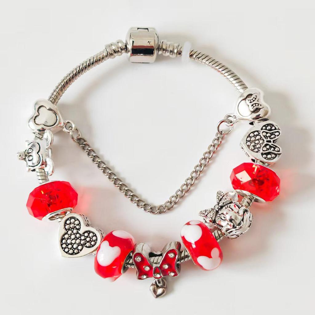 Cross-border Pink Rhinestone Mickey Mouse Peach Heart Pendant Bracelet